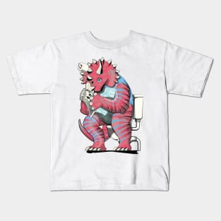 Dinosaur Triceratops on the Toilet Kids T-Shirt